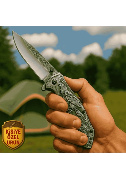 Sibirya Kartal Desenli Metal Saplı Isme Özel 9CR18MOV Kalite Paslanmaz Çelik Avcı Kamp Bıçağı fırsatları