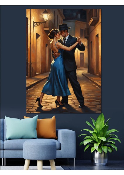 Tutkulu Dans Eden Insan Silüetleri Dekoratif Kanvas - Mdf Ahşap Tablo