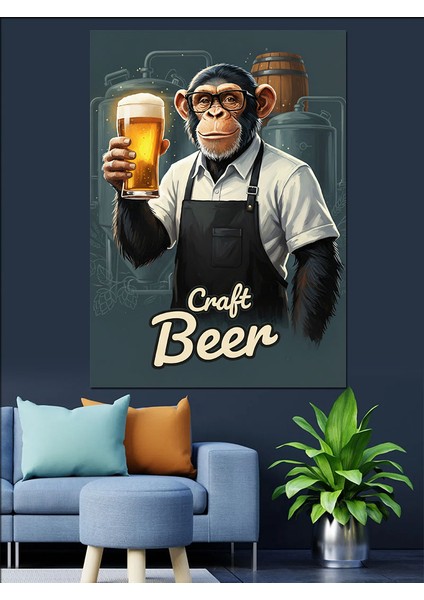 Bira Içen Komik Maymun Dekoratif Kanvas - Mdf Ahşap Tablo fiyatları