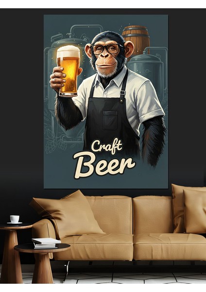 Bira Içen Komik Maymun Dekoratif Kanvas - Mdf Ahşap Tablo modelleri