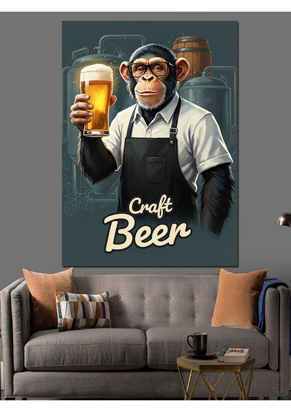 Bira Içen Komik Maymun Dekoratif Kanvas - Mdf Ahşap Tablo fırsatları