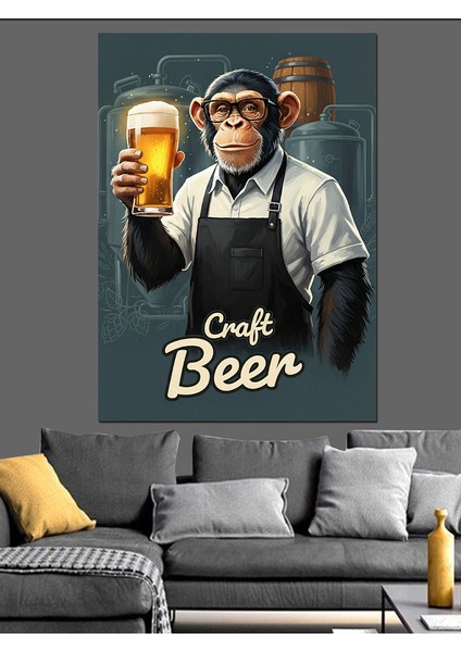 Bira Içen Komik Maymun Dekoratif Kanvas - Mdf Ahşap Tablo indirimleri
