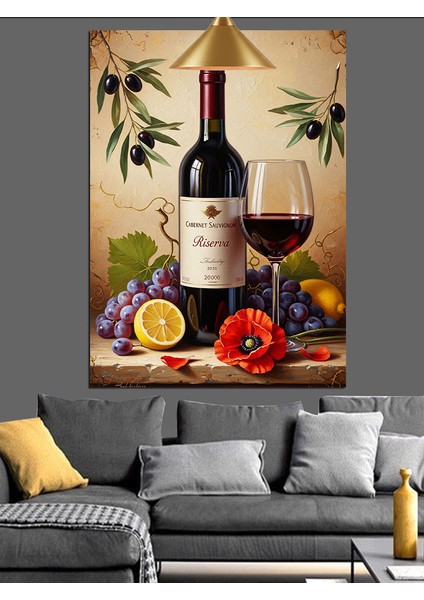 Kırmızı Şarap Meyve Üzüm Dekoratif Kanvas - Mdf Ahşap Tablo