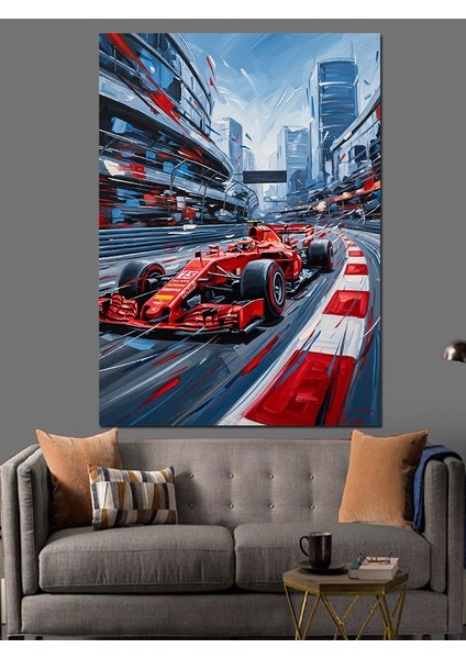 Kırmızı Formula F1 Arabası Dekoratif Kanvas - Mdf Ahşap Tablo