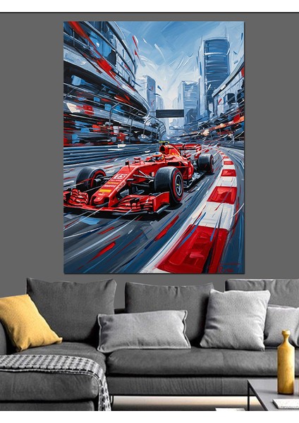 Kırmızı Formula F1 Arabası Dekoratif Kanvas - Mdf Ahşap Tablo fiyatları