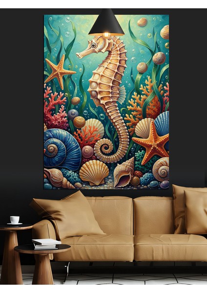 Deniz Yosunları Kabuklu Deniz Altı Deniz Atı Dekoratif Kanvas - Mdf Ahşap Tablo