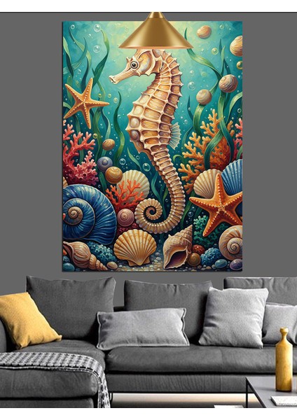 Deniz Yosunları Kabuklu Deniz Altı Deniz Atı Dekoratif Kanvas - Mdf Ahşap Tablo fiyatları