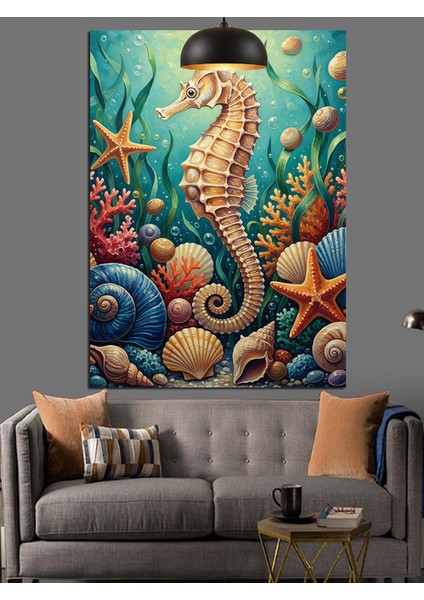Deniz Yosunları Kabuklu Deniz Altı Deniz Atı Dekoratif Kanvas - Mdf Ahşap Tablo fırsatları
