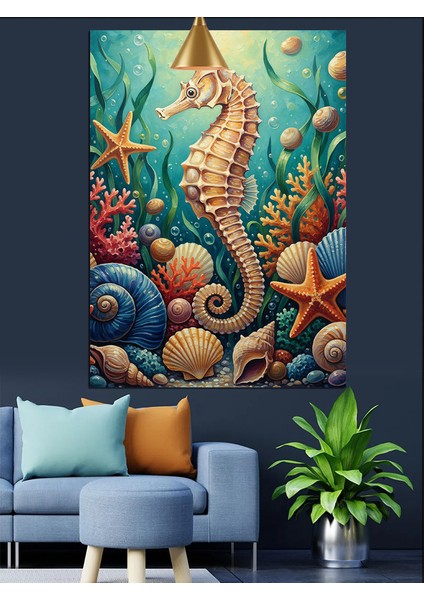 Deniz Yosunları Kabuklu Deniz Altı Deniz Atı Dekoratif Kanvas - Mdf Ahşap Tablo indirimleri