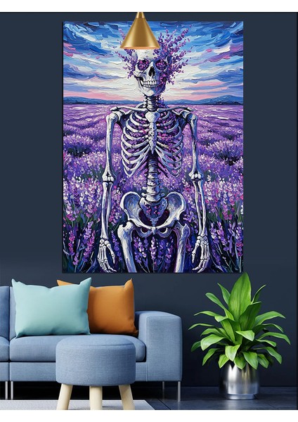 Lavanta Tarlasında Iskelet Dekoratif Kanvas - Mdf Ahşap Tablo