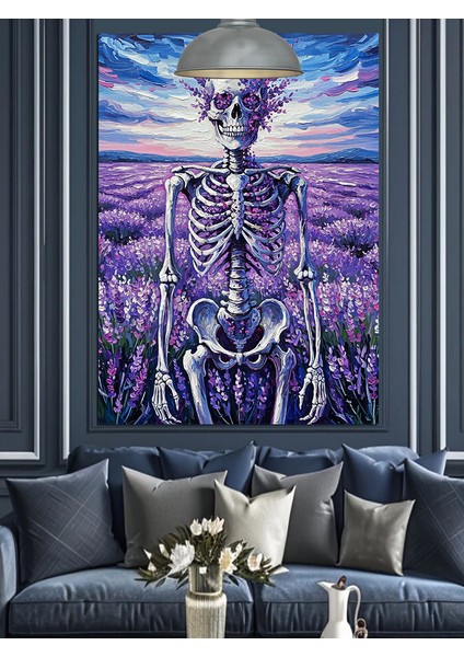 Lavanta Tarlasında Iskelet Dekoratif Kanvas - Mdf Ahşap Tablo fırsatları