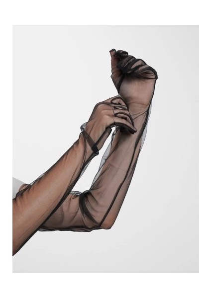 Uzun Boy Likralı Siyah Yetişkin Mega Tül Eldiven indirimleri