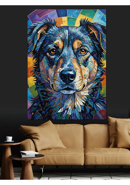Mavi Siyah Köpek Portresi Dekoratif Kanvas - Mdf Ahşap Tablo