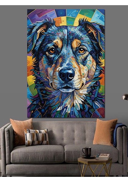 Mavi Siyah Köpek Portresi Dekoratif Kanvas - Mdf Ahşap Tablo fiyatları