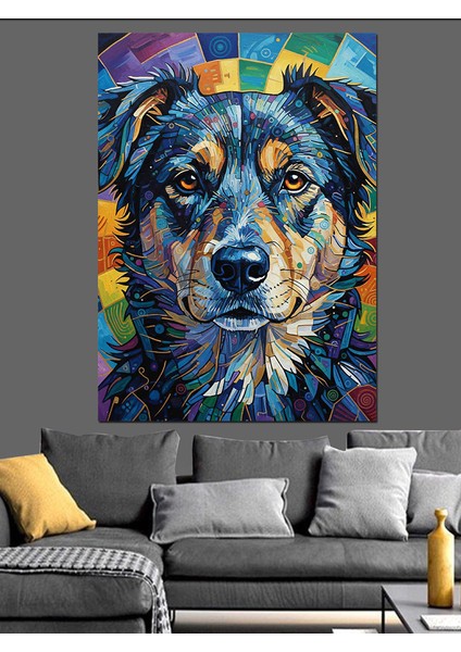Mavi Siyah Köpek Portresi Dekoratif Kanvas - Mdf Ahşap Tablo modelleri