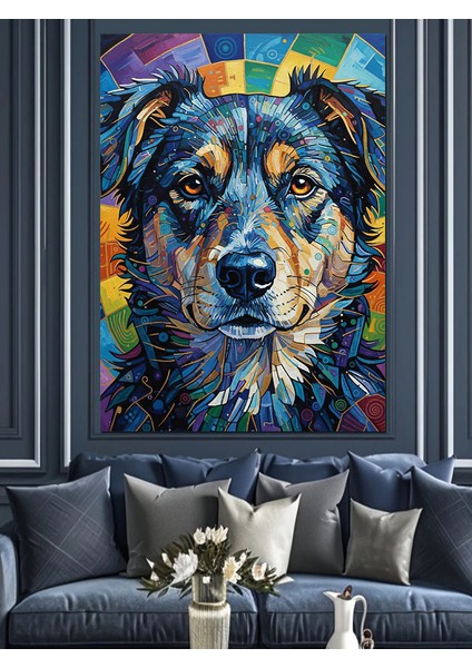 Mavi Siyah Köpek Portresi Dekoratif Kanvas - Mdf Ahşap Tablo fırsatları