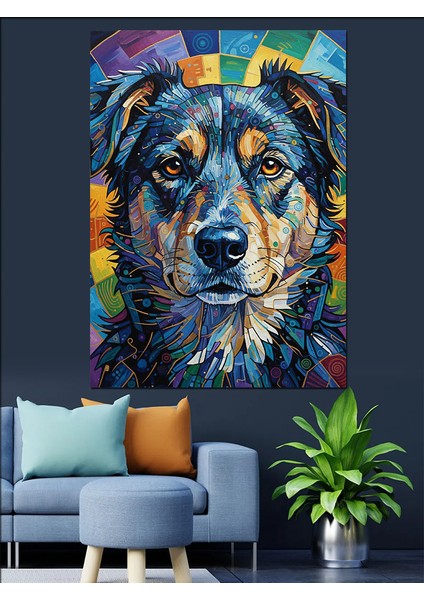 Mavi Siyah Köpek Portresi Dekoratif Kanvas - Mdf Ahşap Tablo indirimleri