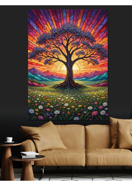 Hayat Ağacı Güneşin Altında Dekoratif Kanvas - Mdf Ahşap Tablo fırsatları