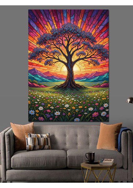 Hayat Ağacı Güneşin Altında Dekoratif Kanvas - Mdf Ahşap Tablo indirimleri