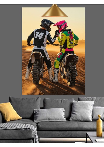 Motosikletli Adam ve Kadın Hız Tutkusu Dekoratif Kanvas - Mdf Ahşap Tablo fiyatları