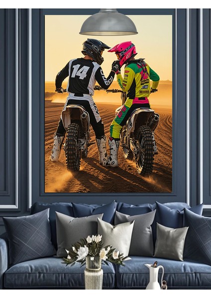 Motosikletli Adam ve Kadın Hız Tutkusu Dekoratif Kanvas - Mdf Ahşap Tablo modelleri