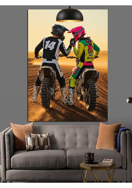 Motosikletli Adam ve Kadın Hız Tutkusu Dekoratif Kanvas - Mdf Ahşap Tablo fırsatları