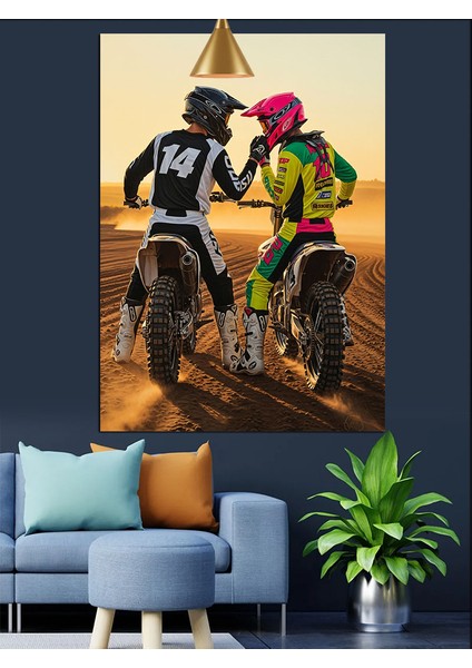 Motosikletli Adam ve Kadın Hız Tutkusu Dekoratif Kanvas - Mdf Ahşap Tablo indirimleri