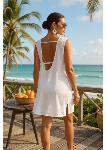 Kadın Beyaz Sırt Detaylı Yırtmaçlı Plaj Elbisesi Pareo – Şık, Rahat ve 4 Mevsim Kullanıma Uygun fırsatları