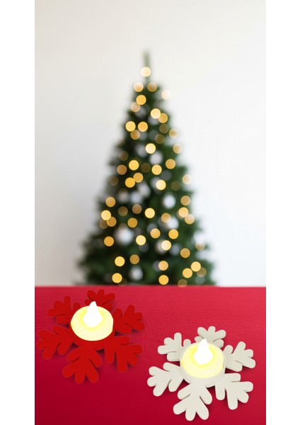 Yılbaşı Pilli Mum Işıklı 2'li Snow Kar Tanesi Mumluk Yılbaşı Dekoru ve Hediyelikler