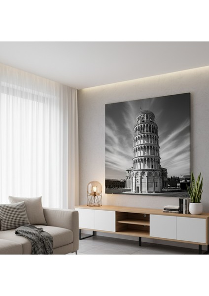 Siyah Beyaz Italya Tablosu, Pisa Kulesi Kanvas Tablo,italya Şehir Manzarası Tablo,avrupa Tablo