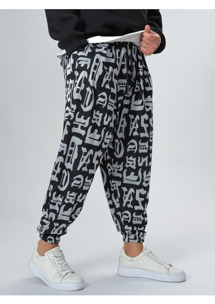 Grafiti Harf Desenli Erkek Pileli Yarım Şalvar COC2524