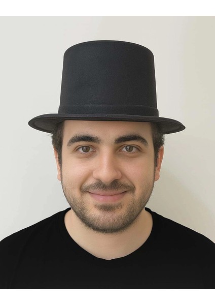 Siyah Renk Plastik Nubuk Kadife Kaplama Fötr Şapka 11 cm