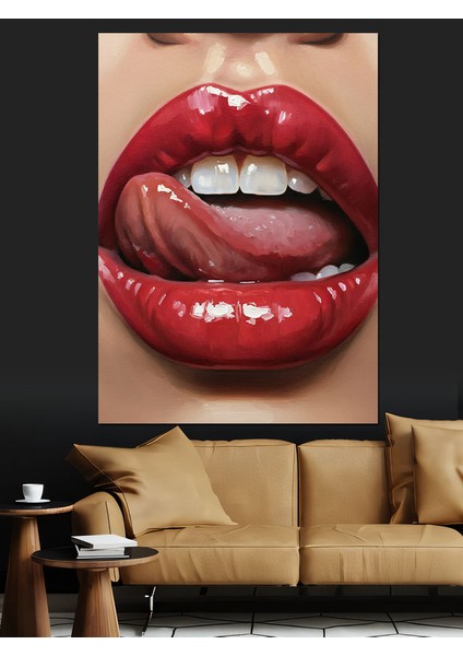 Açık Kırmızı Dudak Sanatı Dekoratif Kanvas - Mdf Ahşap Tablo