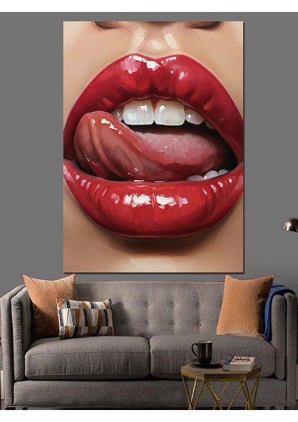 Açık Kırmızı Dudak Sanatı Dekoratif Kanvas - Mdf Ahşap Tablo fiyatları