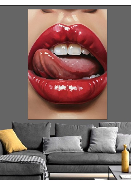 Açık Kırmızı Dudak Sanatı Dekoratif Kanvas - Mdf Ahşap Tablo modelleri