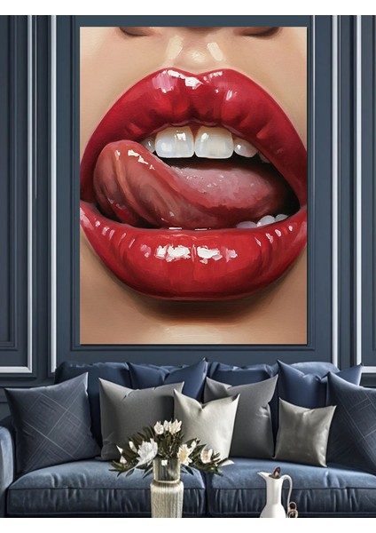 Açık Kırmızı Dudak Sanatı Dekoratif Kanvas - Mdf Ahşap Tablo fırsatları