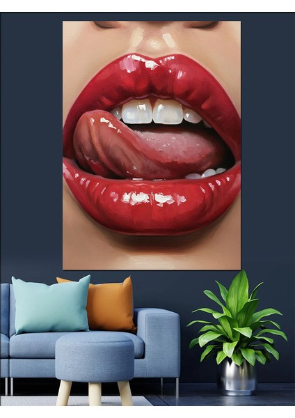 Açık Kırmızı Dudak Sanatı Dekoratif Kanvas - Mdf Ahşap Tablo indirimleri