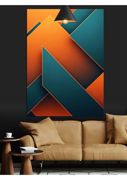 Turuncu Yeşil Soyut Geometrik Dekoratif Kanvas - Mdf Ahşap Tablo