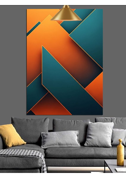 Turuncu Yeşil Soyut Geometrik Dekoratif Kanvas - Mdf Ahşap Tablo fiyatları