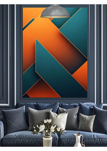 Turuncu Yeşil Soyut Geometrik Dekoratif Kanvas - Mdf Ahşap Tablo modelleri
