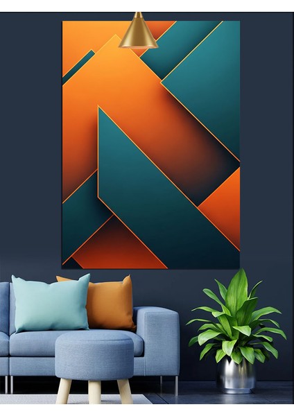 Turuncu Yeşil Soyut Geometrik Dekoratif Kanvas - Mdf Ahşap Tablo indirimleri