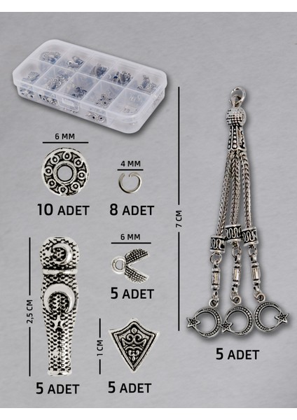 5 Adet Üçlü Ayyıldız Püskül Seti - Doğal Taş | Epoksi Tesbih ve Takı Yapımı Için Şık ve Dayanıklı