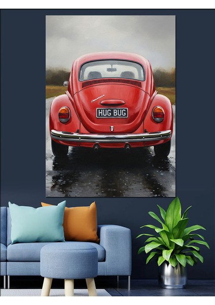 Kırmızı Vosvos Retro Araba Dekoratif Kanvas - Mdf Ahşap Tablo modelleri