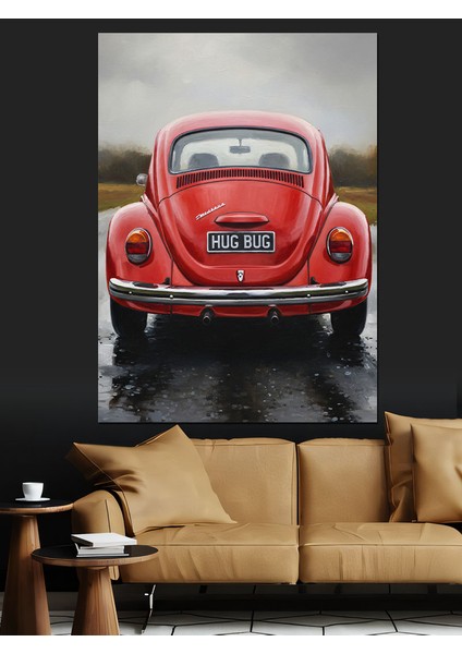 Kırmızı Vosvos Retro Araba Dekoratif Kanvas - Mdf Ahşap Tablo fırsatları