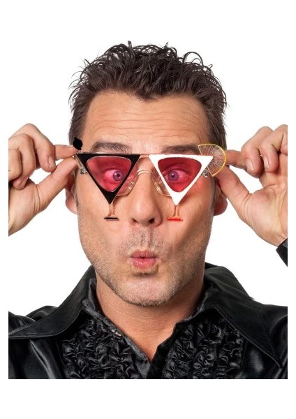 Siyah Beyaz Renk Martini Tasarımlı Parti Gözlüğü