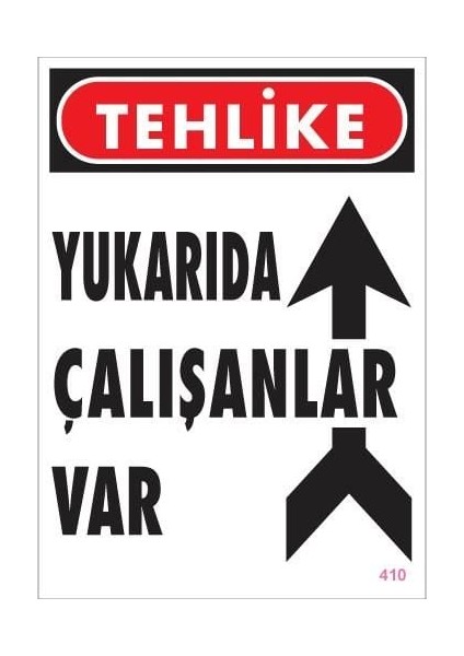 Yukarıda Çalışanlar Var Uyarı Levhası 25X35 Kod: 410