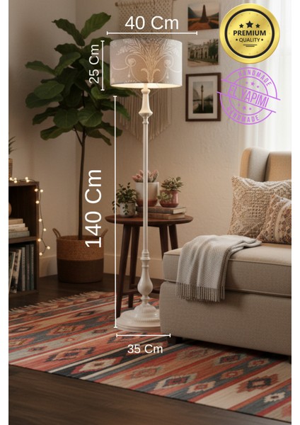 Bej Ashley Desen Krem Metal Ayaklı Lambader modelleri