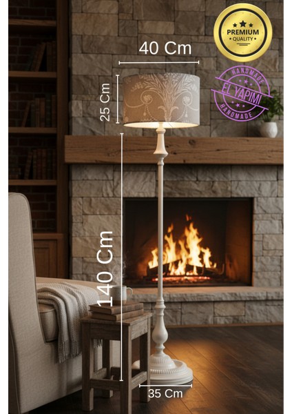 Bej Ashley Desen Krem Metal Ayaklı Lambader fırsatları