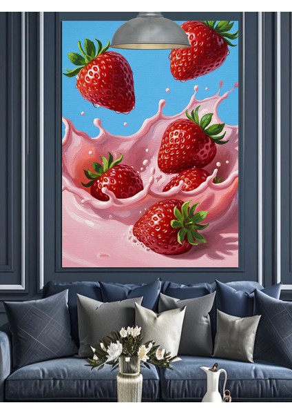 Çilekler Meyve Yiyecek Resmi Dekoratif Kanvas - Mdf Ahşap Tablo