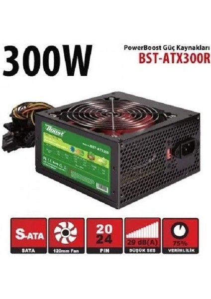 Powerboost BST-ATX300R 300W 12 cm Kırmızı Fan Atx Psu Retaıl Box (Kutulu)